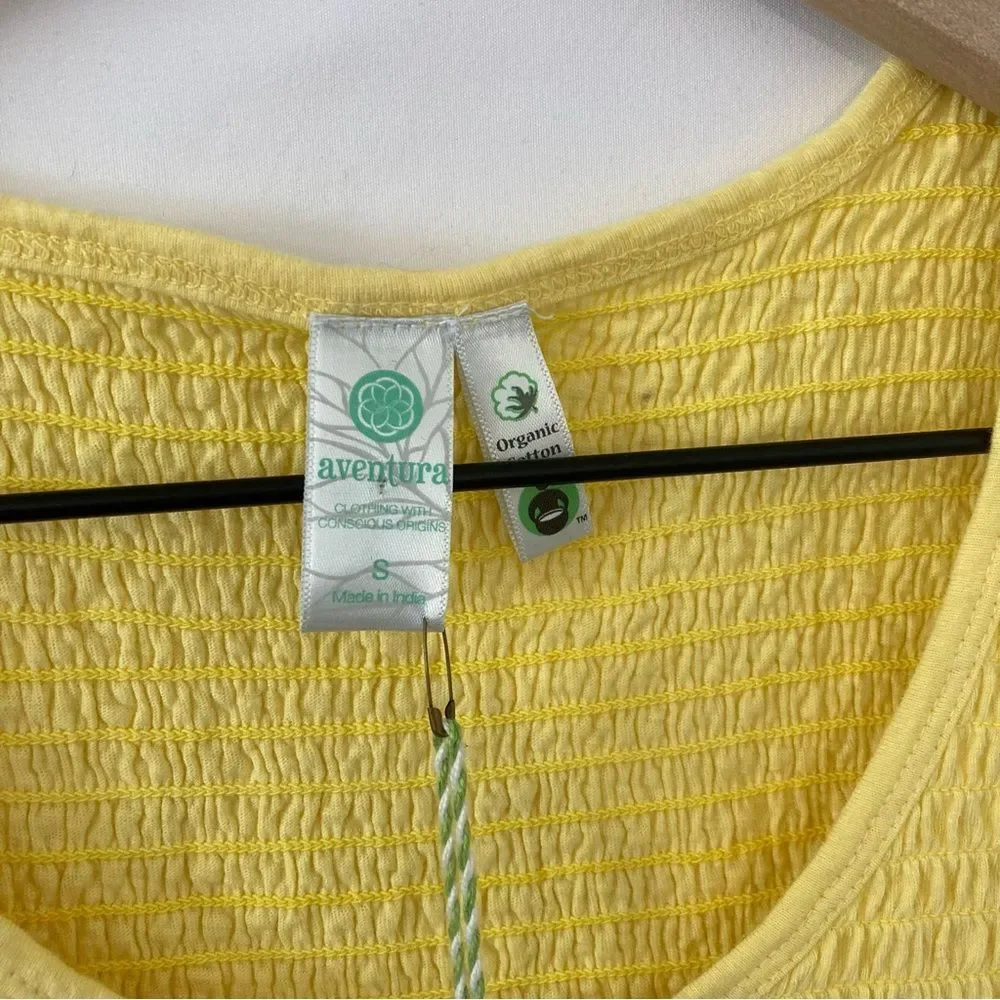 NWT Aventura Yellow Essex Tank Top Small Organic Cotton Smocked Top